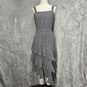Bar III Women's Gray‎ & White Polka Dot Ruffle Hi Low Midi Dress Size 8